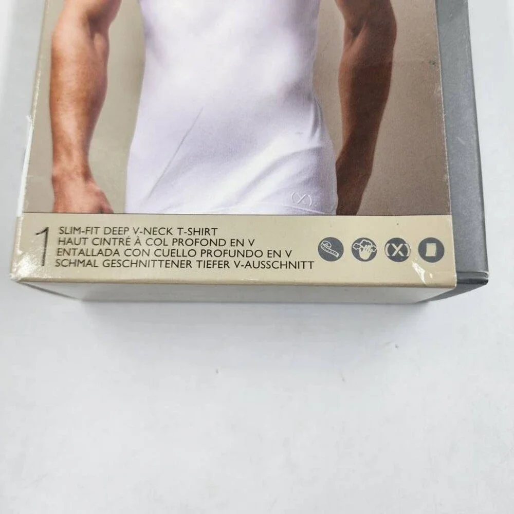2(X)IST Pima Cotton Slim Fit Deep V-Neck Undershirt Men's M White Short Sleeve